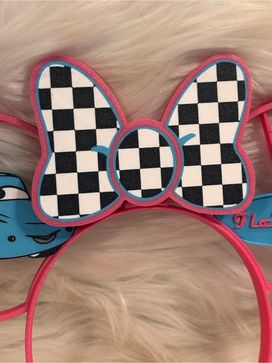 Pink Checkered 3-D Flos Minnie Ears Headband Handcrafted main image 4